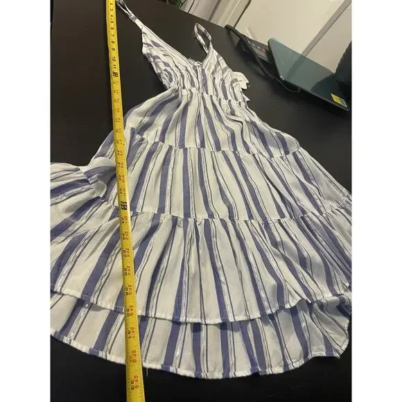 Angie Striped Tiered Coastal Sundress Women’s Large Blue White Shimmer Tie Back - Picture 10 of 12